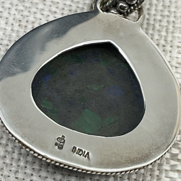 Vintage 925 Sterling Silver Azurite-Malachite Pendant - Picture 14 of 17